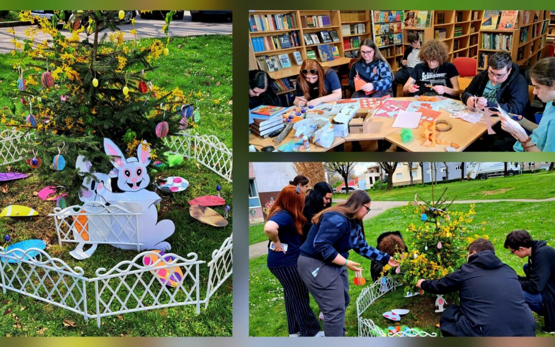 ZAG-ovci i učenici 2. c razreda na uskrsnim radionicama – uređenje okoliša škole uskrsnim dekoracijama